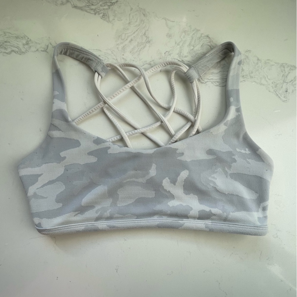 LULULEMON FREE TO BE GRAY CAMO SPORTS BRA